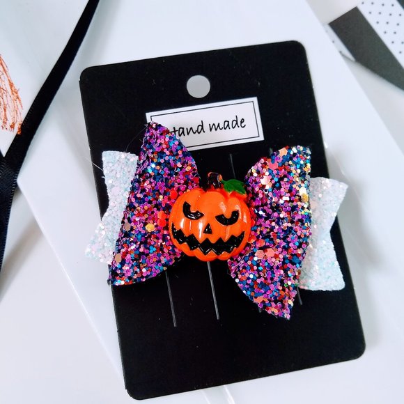 3 for $15 Halloween Glitter Hair Bows Jack o'lantern - Picture 1 of 4